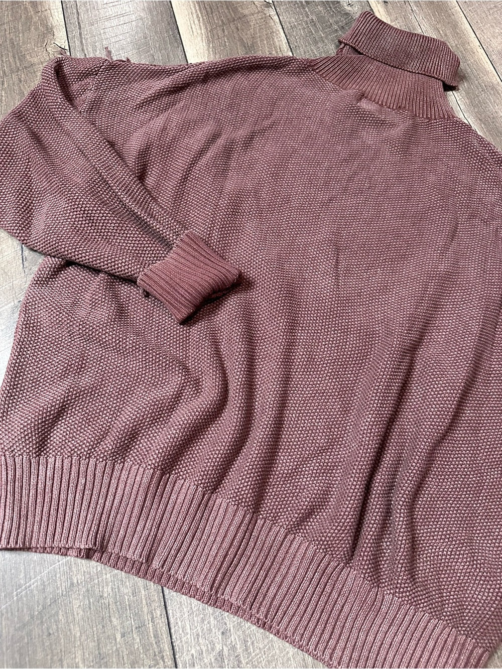 Sterling & Stitch Turtleneck Oversized Waffleknit Fringe Pullover Sweater