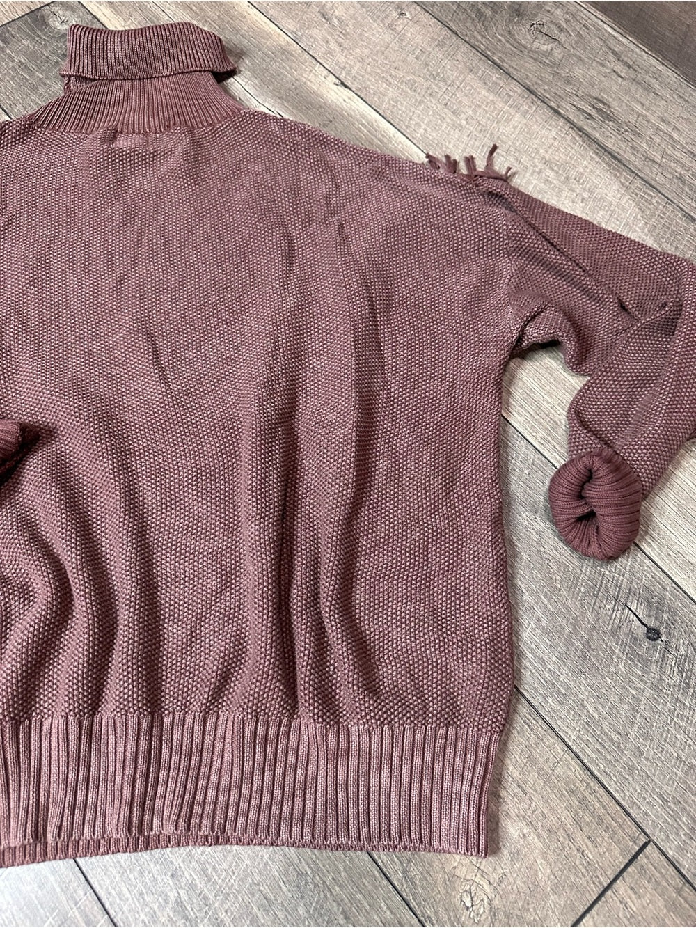 Sterling & Stitch Turtleneck Oversized Waffleknit Fringe Pullover Sweater