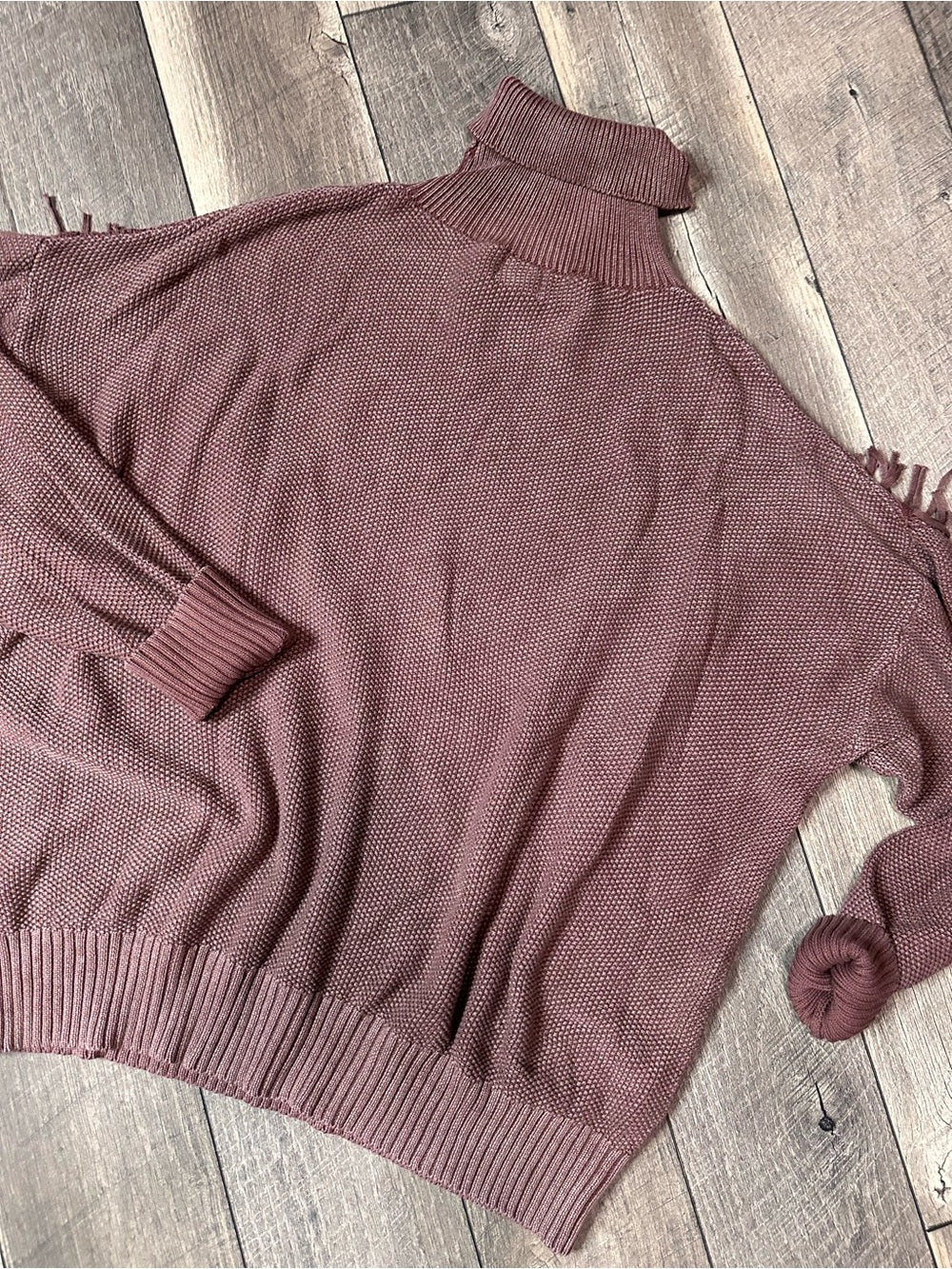Sterling & Stitch Turtleneck Oversized Waffleknit Fringe Pullover Sweater