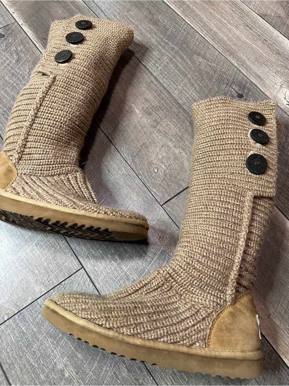 UGG Australia Tan Sweater Button Down Boots