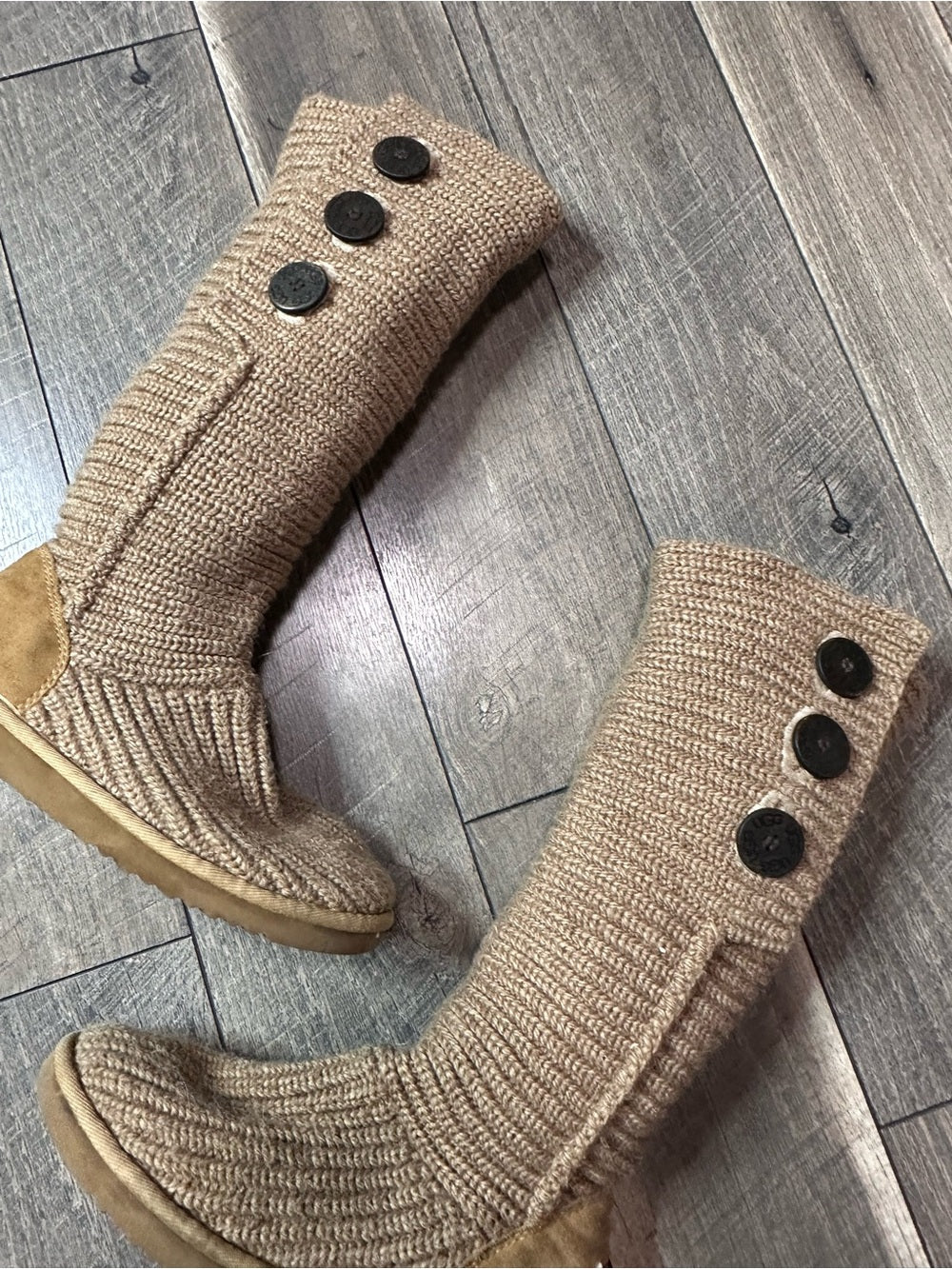 UGG Australia Tan Sweater Button Down Boots