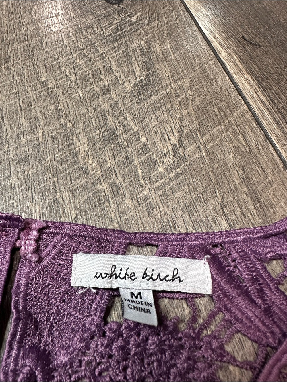 White Birch Purple Long Sleeve Lace Neckline Top