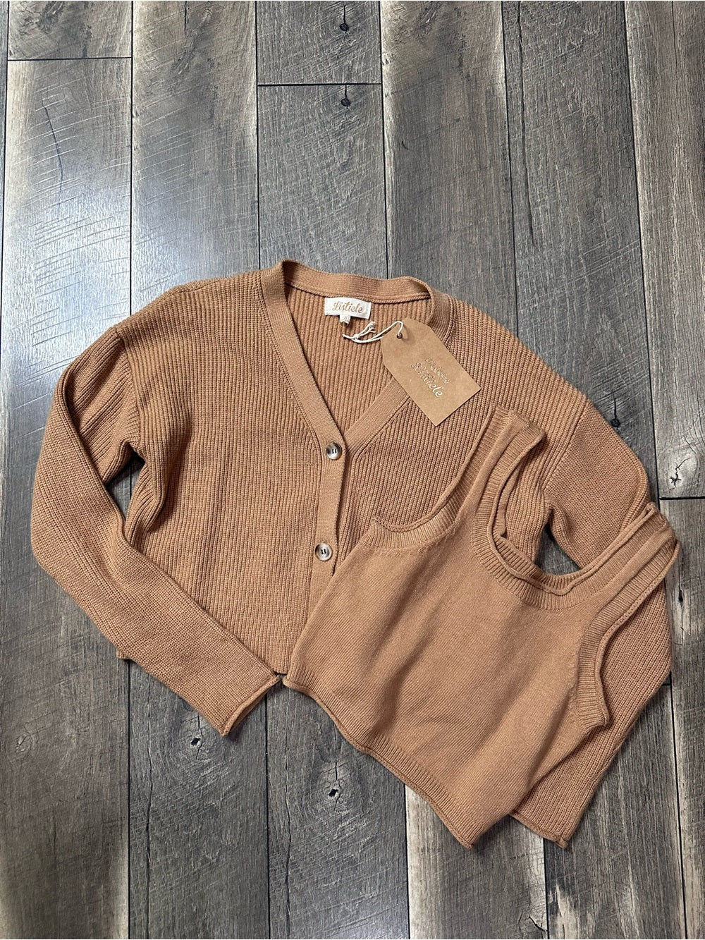 Listicle Camel Brown Sweater + Tank Top Set