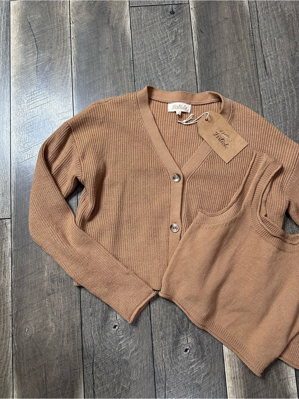 Listicle Camel Brown Sweater + Tank Top Set