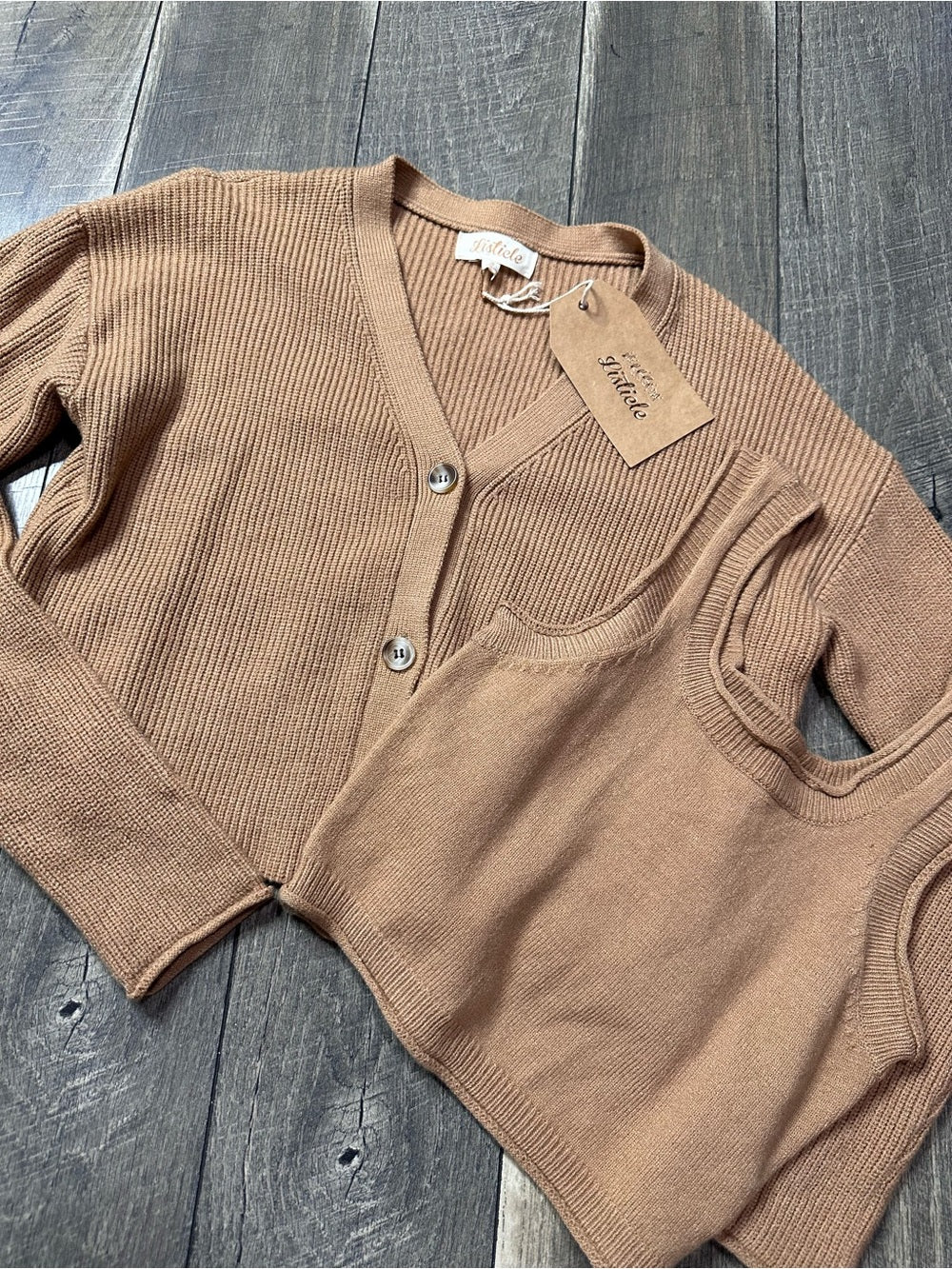 Listicle Camel Brown Sweater + Tank Top Set