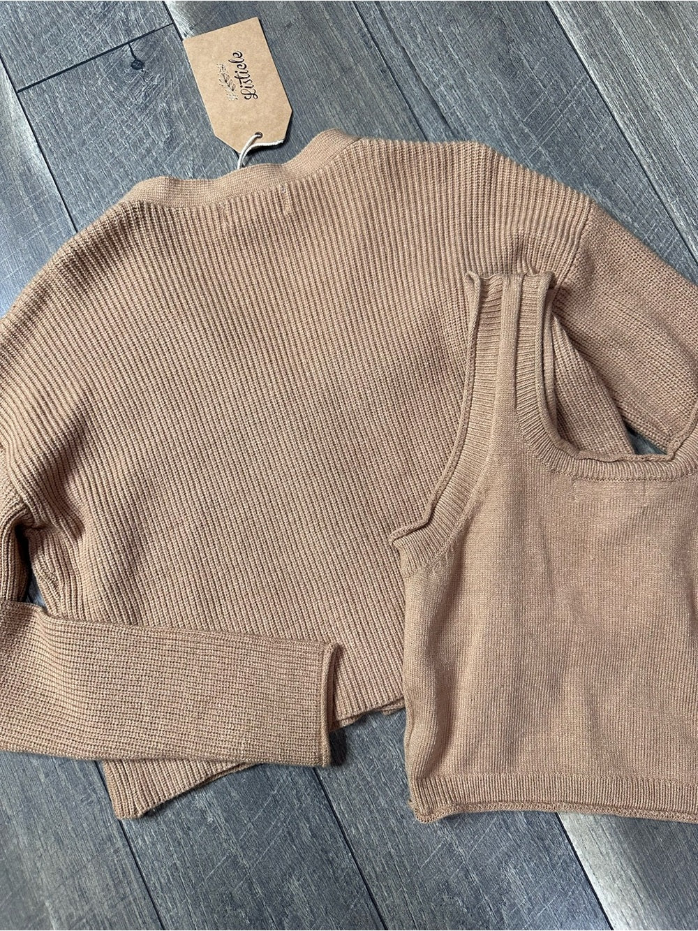 Listicle Camel Brown Sweater + Tank Top Set