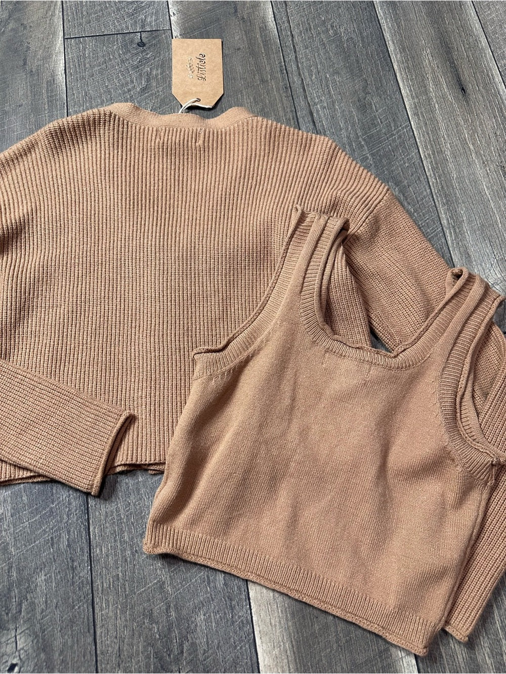 Listicle Camel Brown Sweater + Tank Top Set