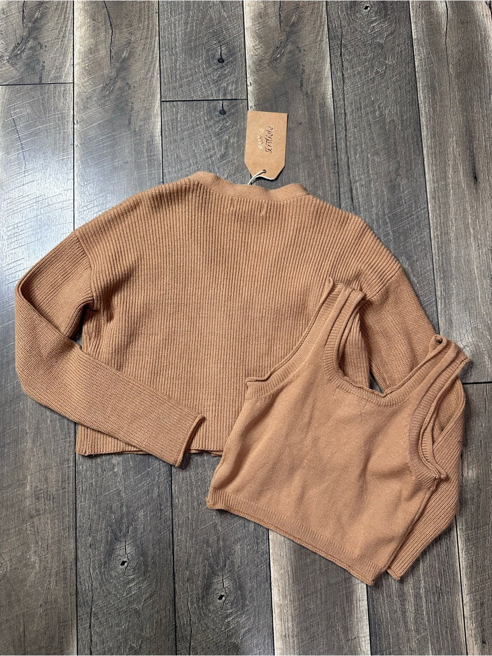Listicle Camel Brown Sweater + Tank Top Set