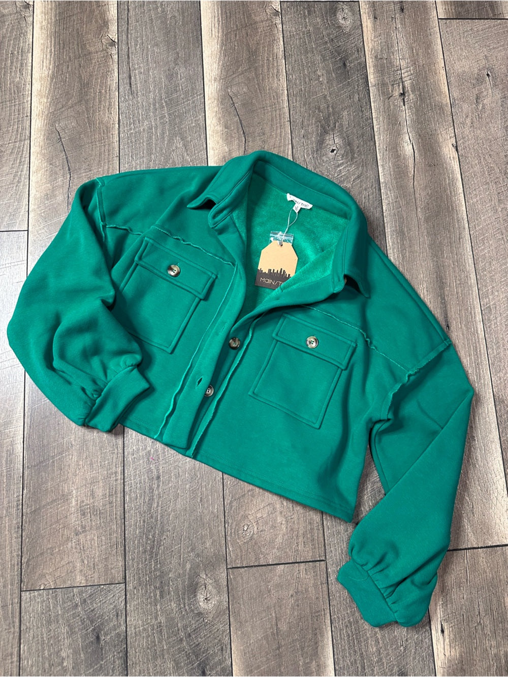 Main Strip Fleece Lined Crop Button Down Jacket