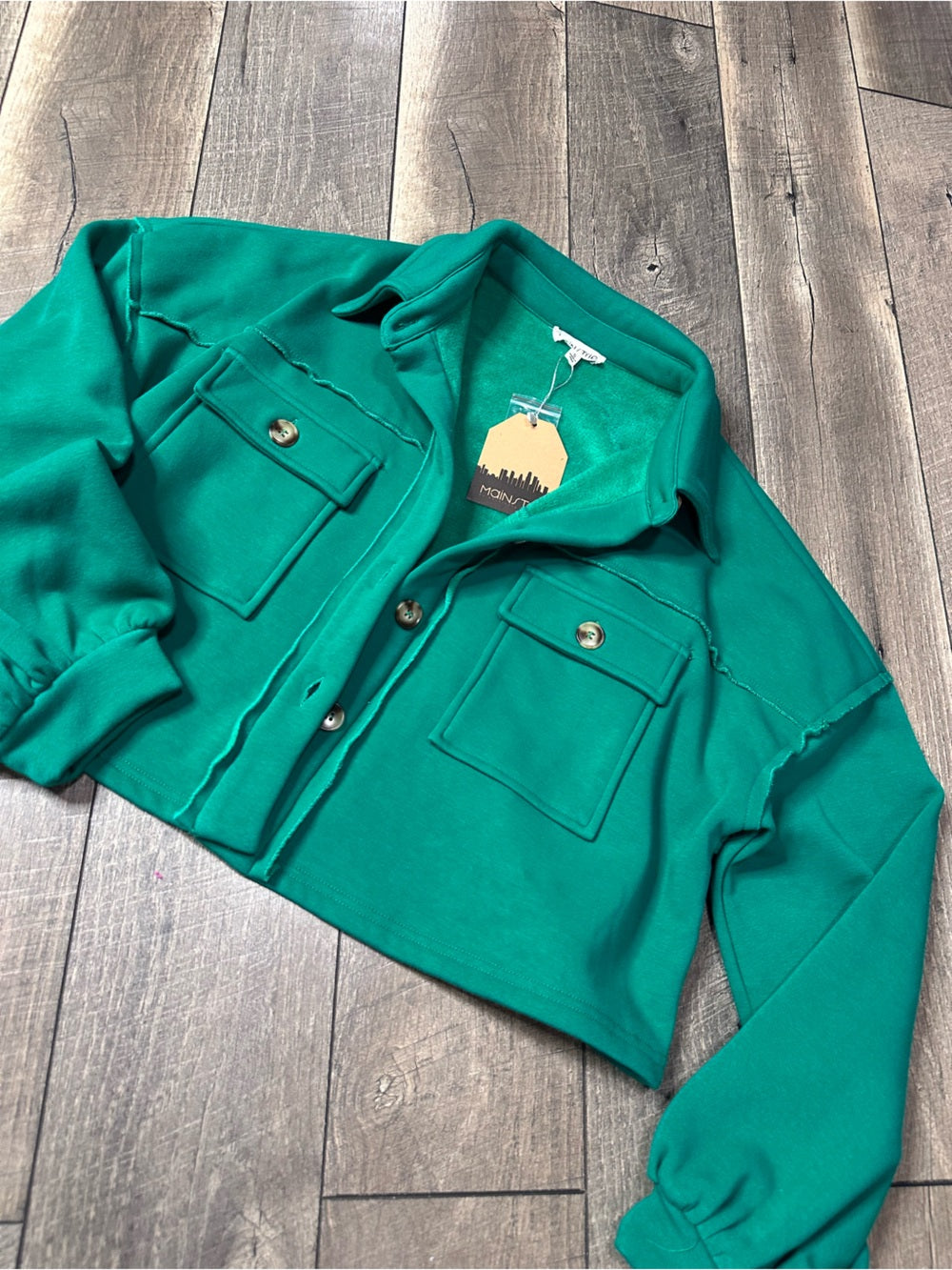 Main Strip Fleece Lined Crop Button Down Jacket