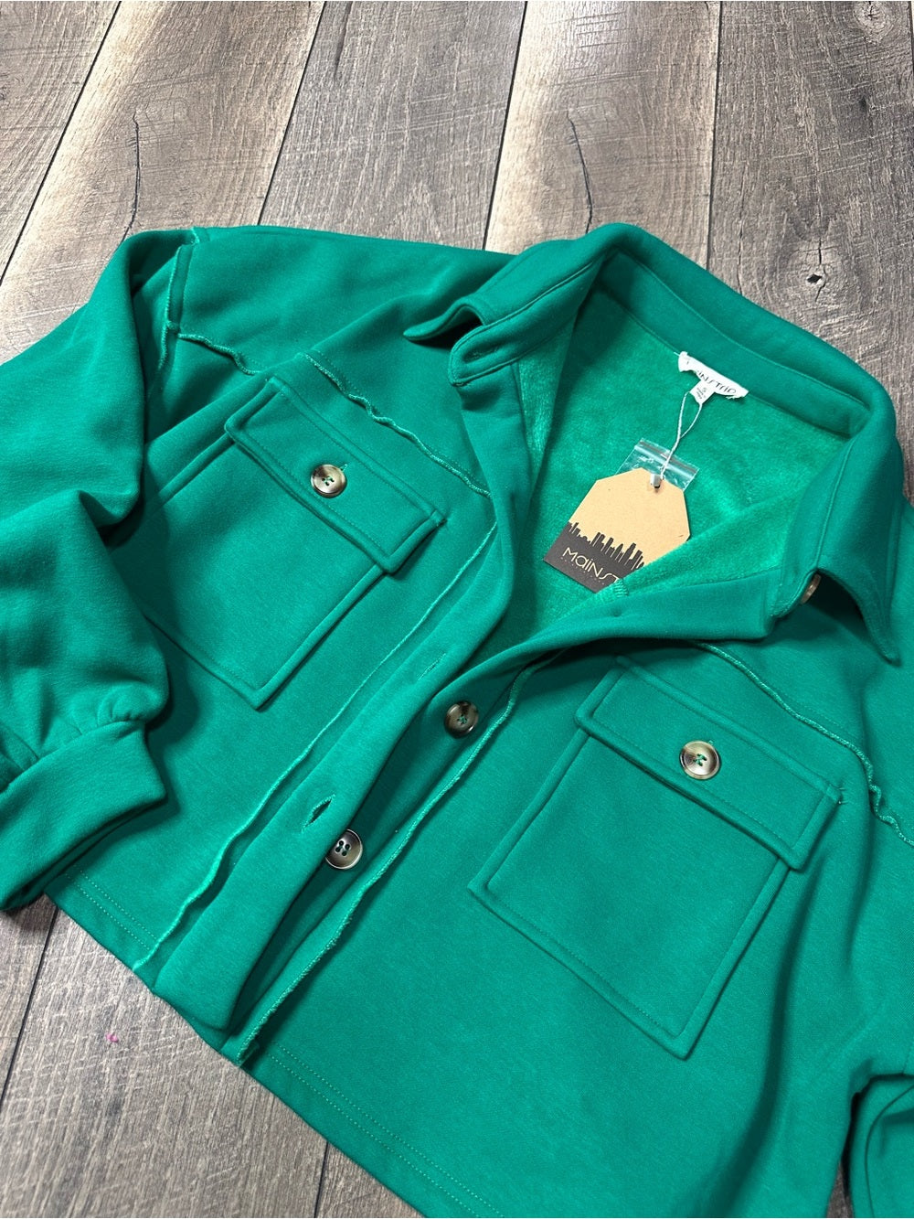 Main Strip Fleece Lined Crop Button Down Jacket