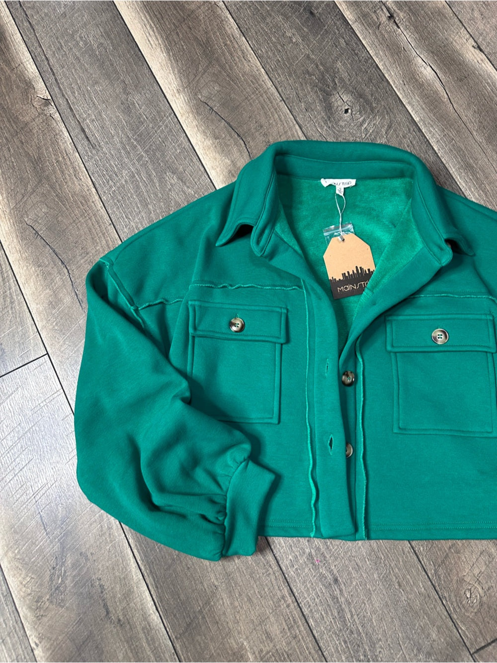 Main Strip Fleece Lined Crop Button Down Jacket