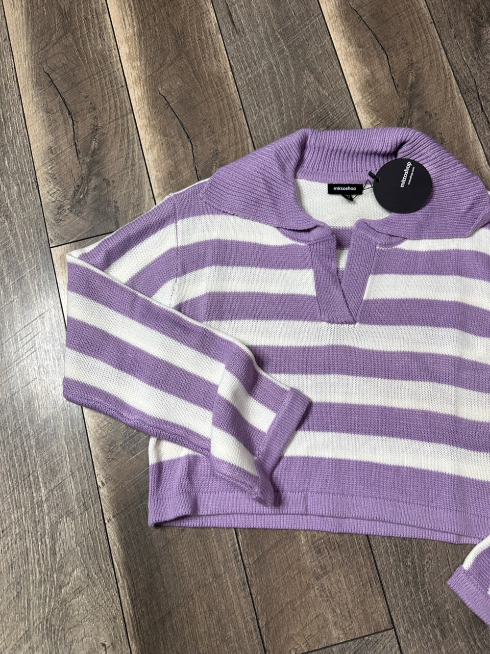 Mittoshop Collared V Neck Oversized Pullover Crop Sweater