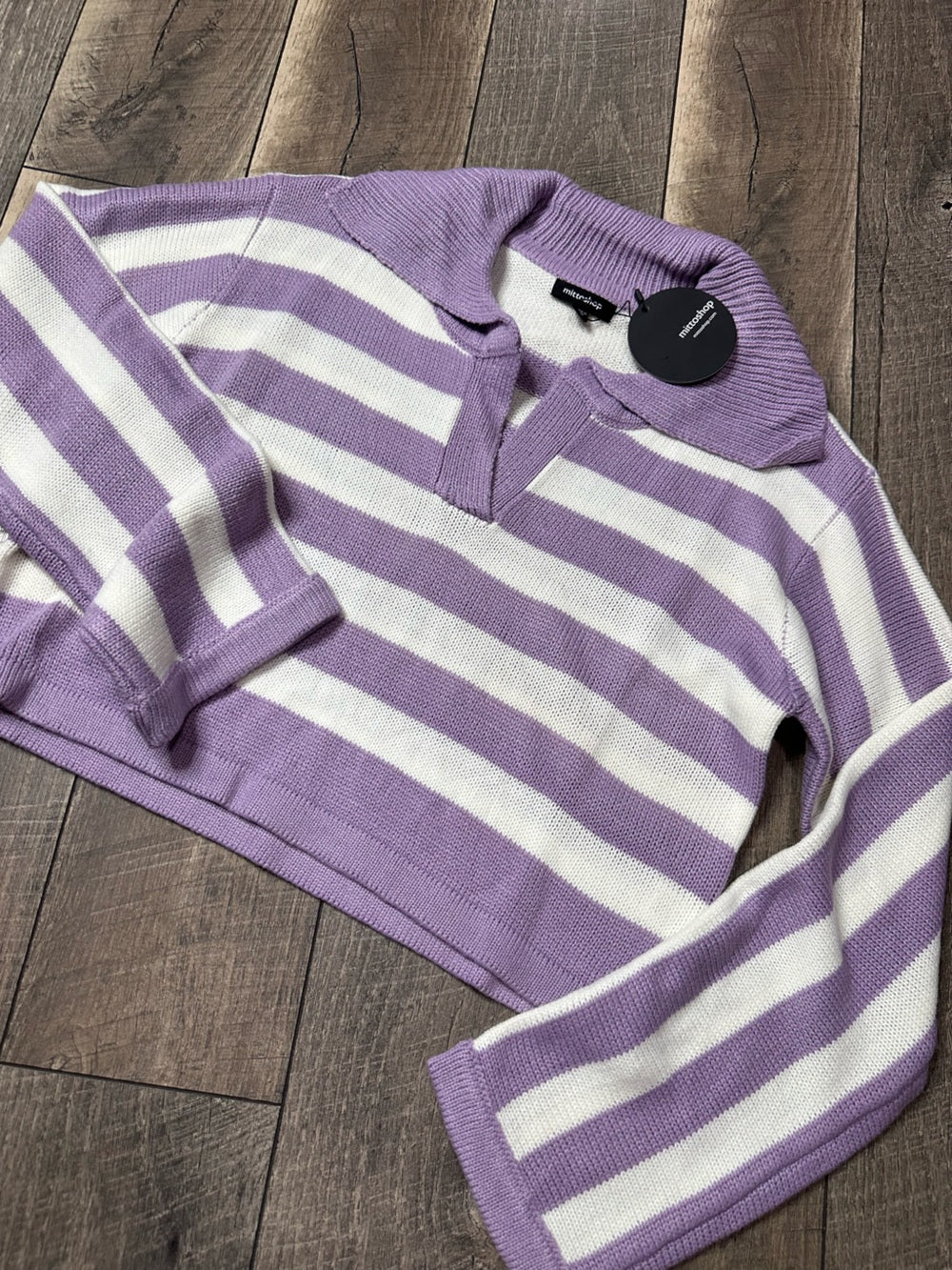 Mittoshop Collared V Neck Oversized Pullover Crop Sweater