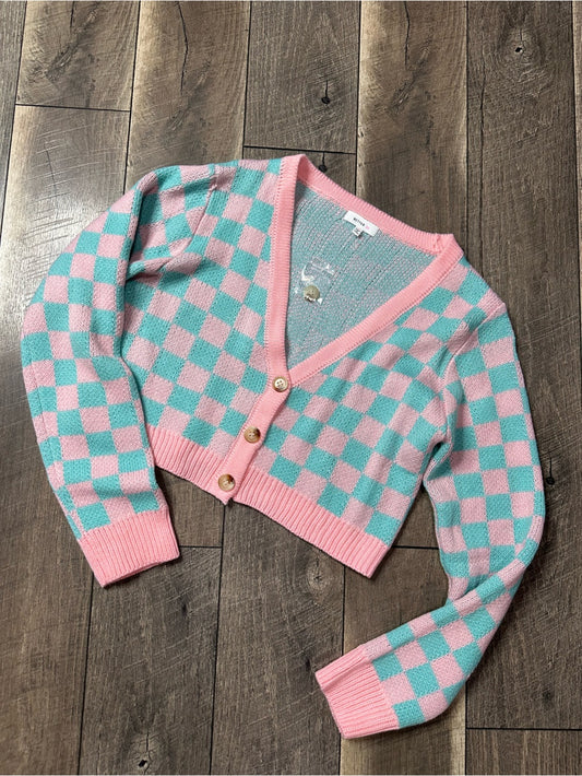Better Be Crop Cotton Candy Checkered Sweater