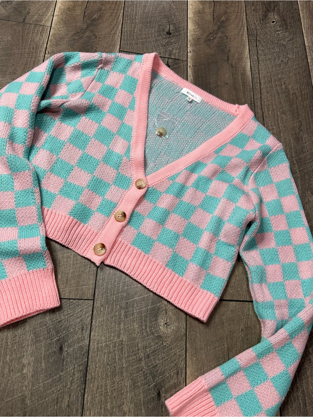 Better Be Crop Cotton Candy Checkered Sweater
