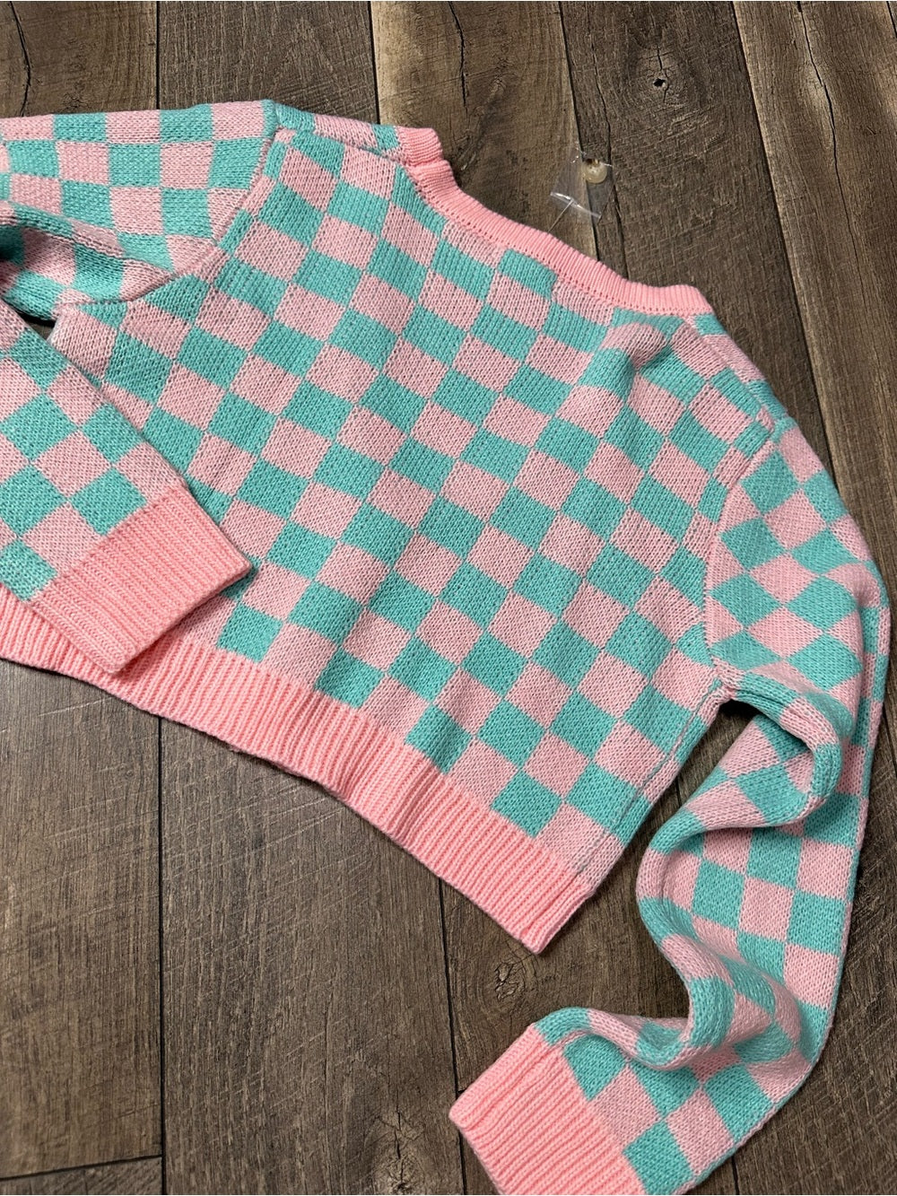 Better Be Crop Cotton Candy Checkered Sweater