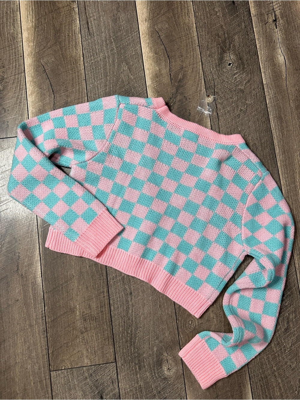 Better Be Crop Cotton Candy Checkered Sweater