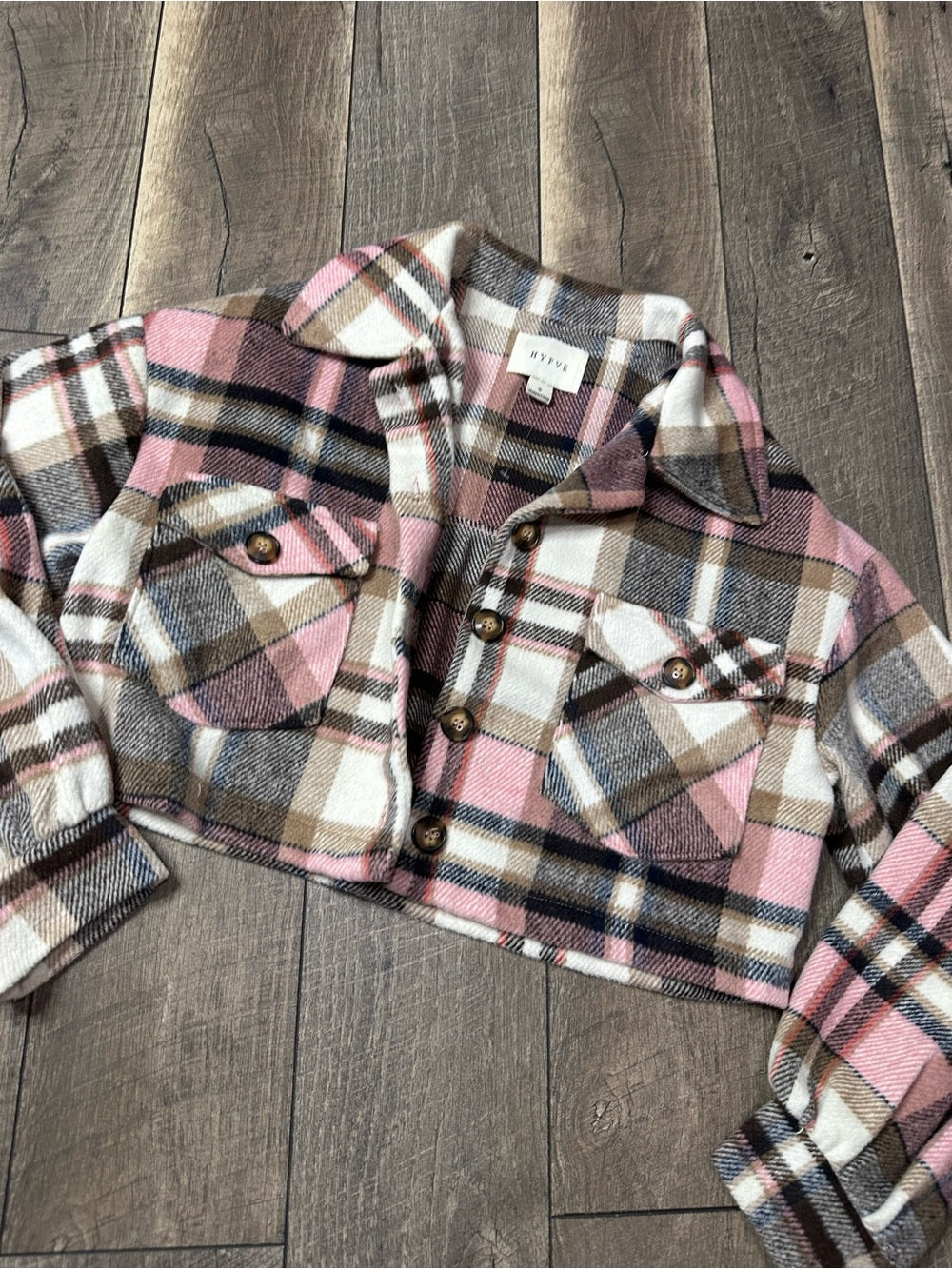 Hyfve Plaid Crop Button Down Shacket