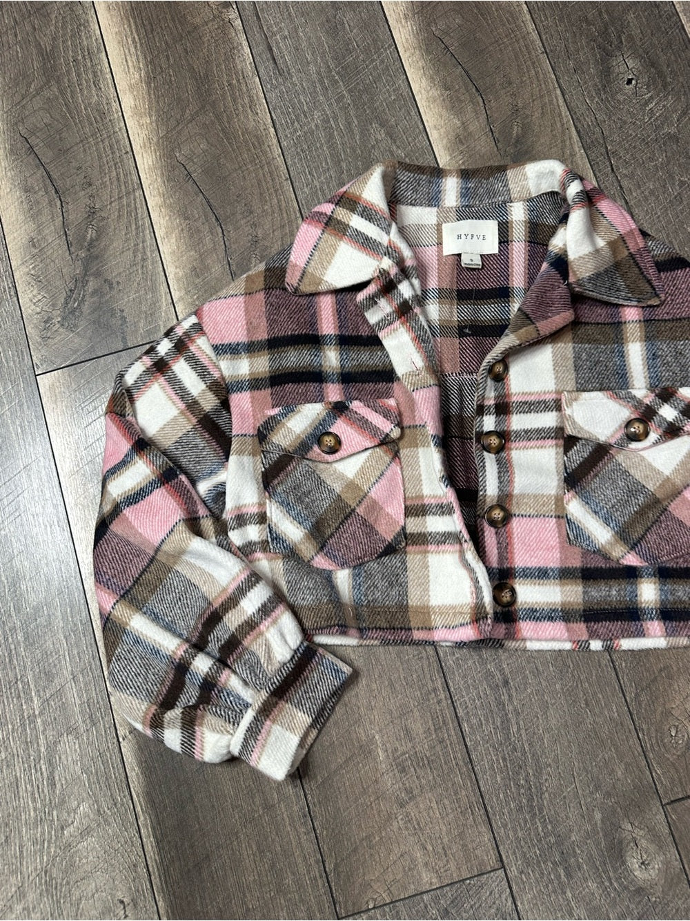 Hyfve Plaid Crop Button Down Shacket