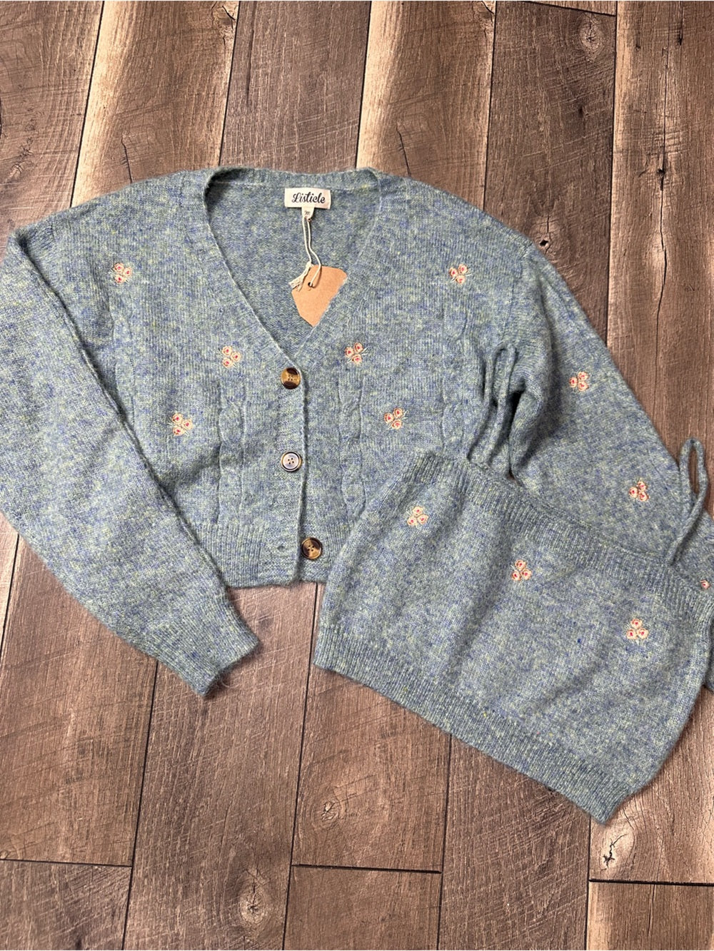 Listicle Floral Embroidered Sweater + Tank Top Set