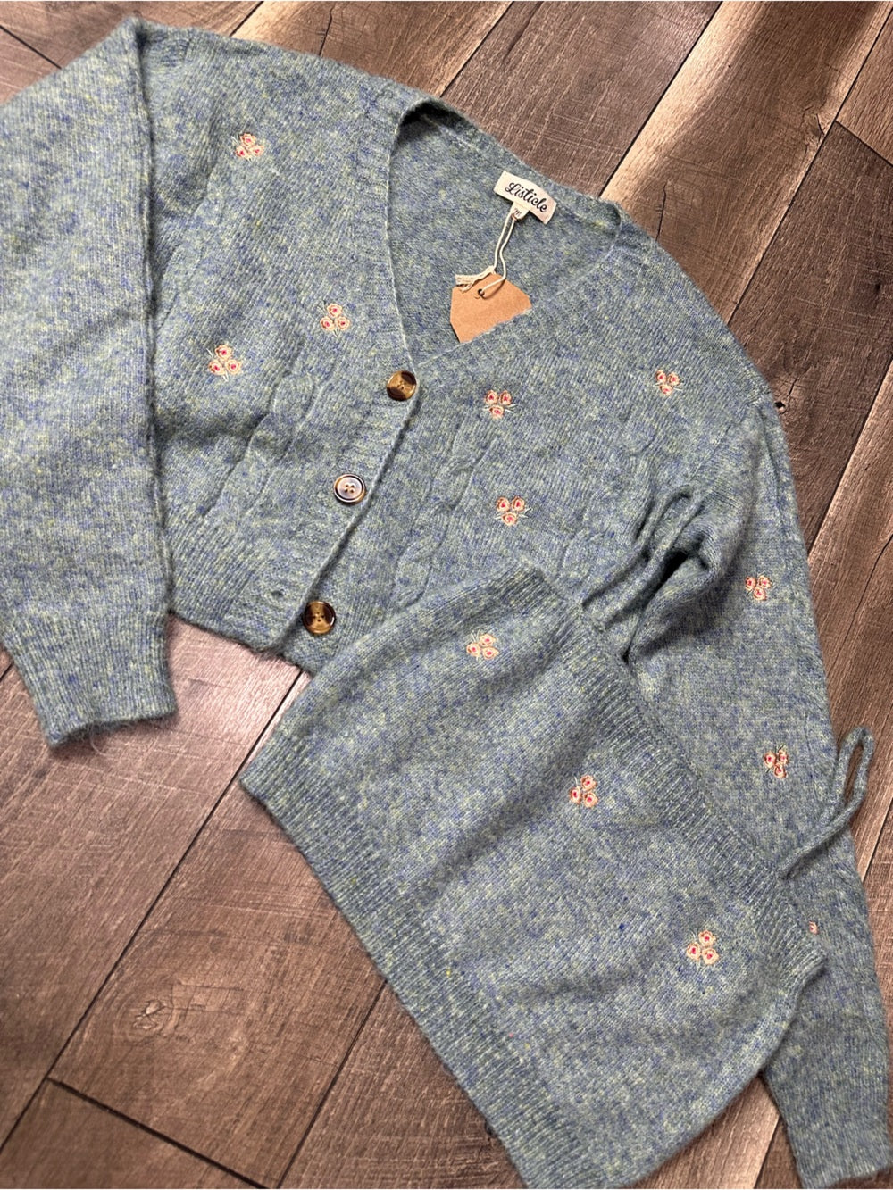 Listicle Floral Embroidered Sweater + Tank Top Set
