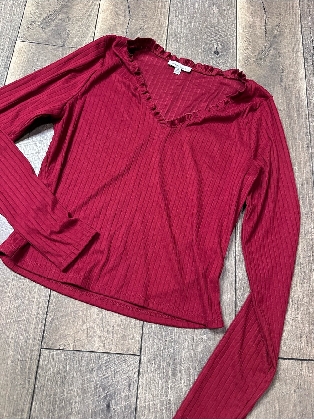 White Birch Red Long Sleeve V Neck Top