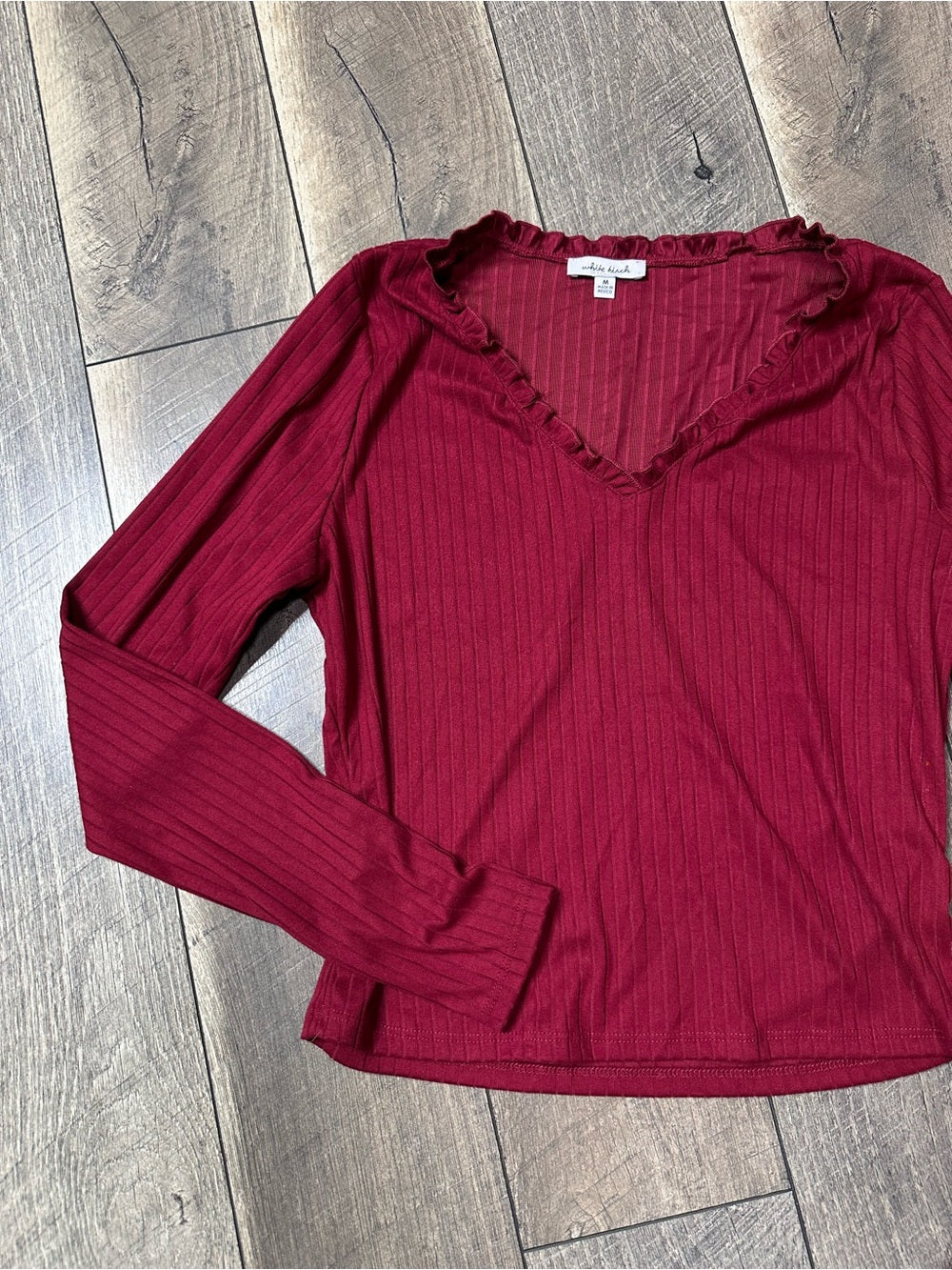 White Birch Red Long Sleeve V Neck Top