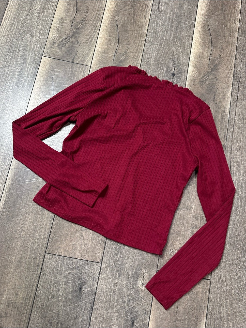 White Birch Red Long Sleeve V Neck Top