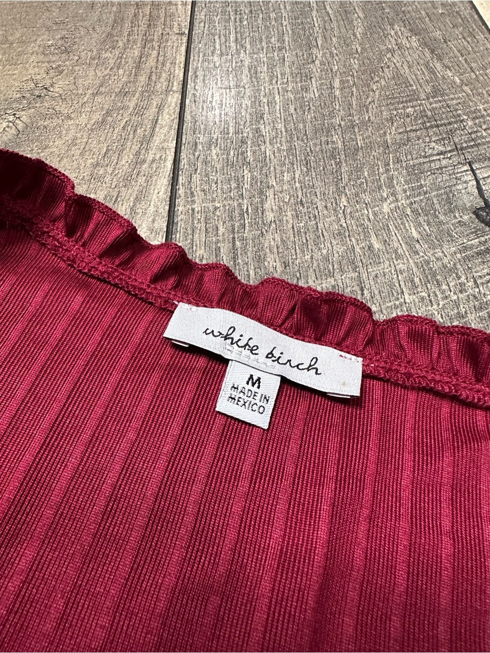 White Birch Red Long Sleeve V Neck Top