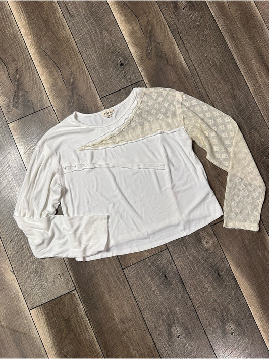 POL Lace/Ribbed Long Sleeve Crop Top