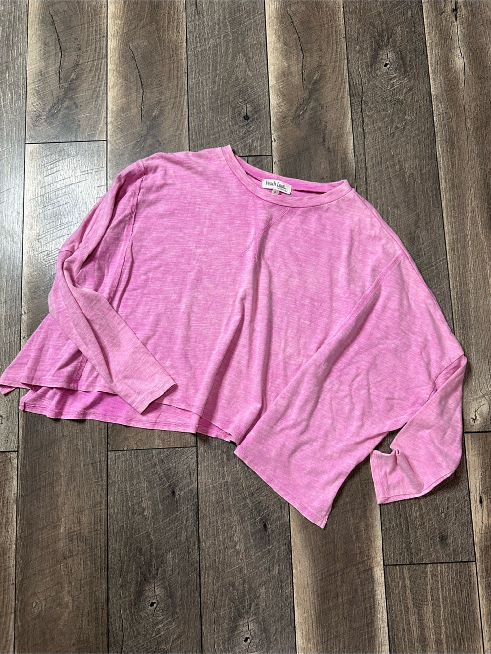 Peach Love Acidwash Oversized Long Sleeve Top