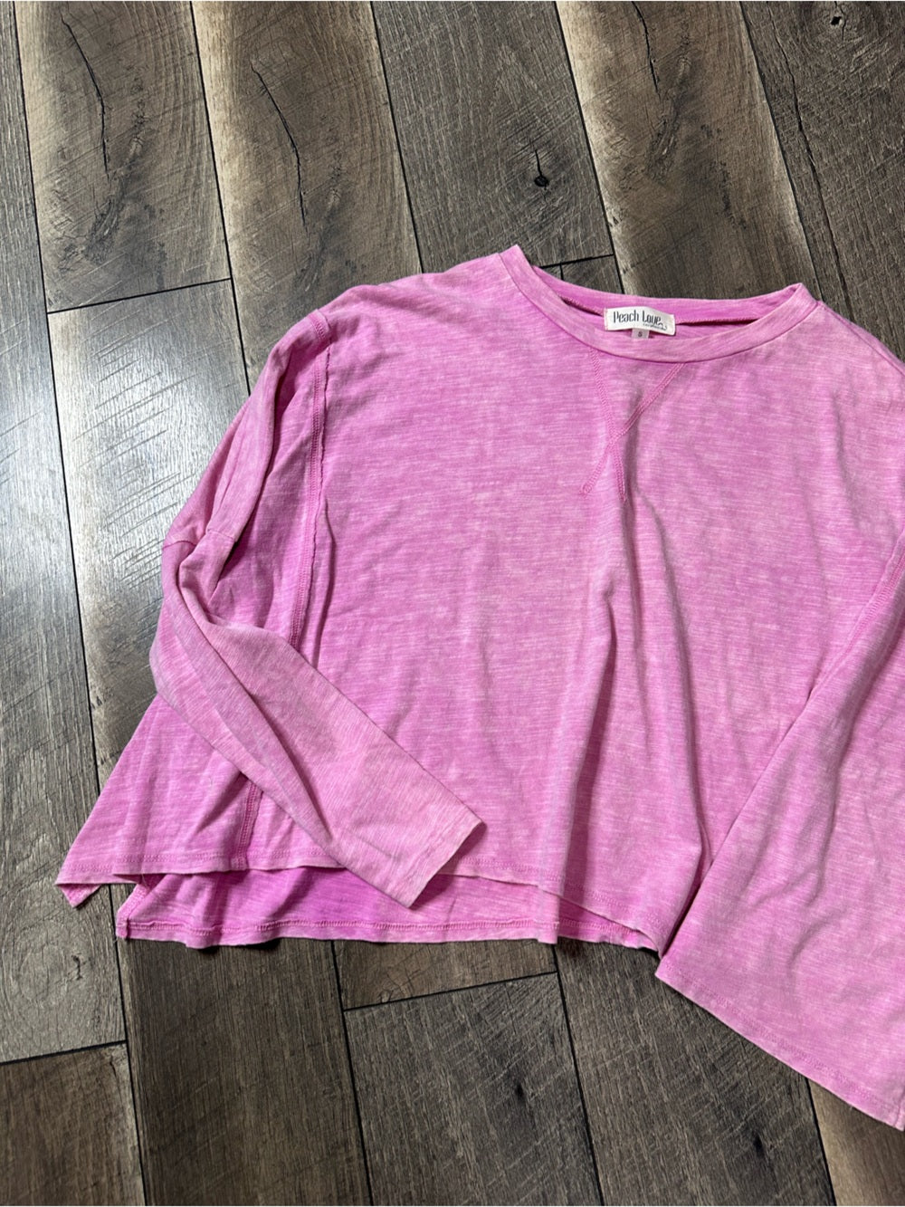 Peach Love Acidwash Oversized Long Sleeve Top