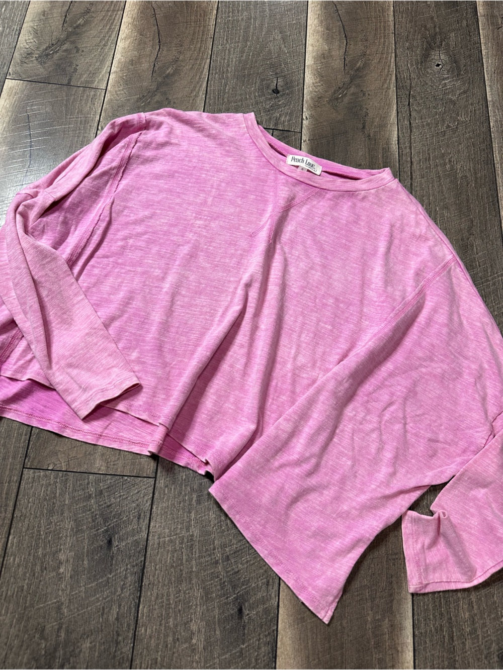 Peach Love Acidwash Oversized Long Sleeve Top