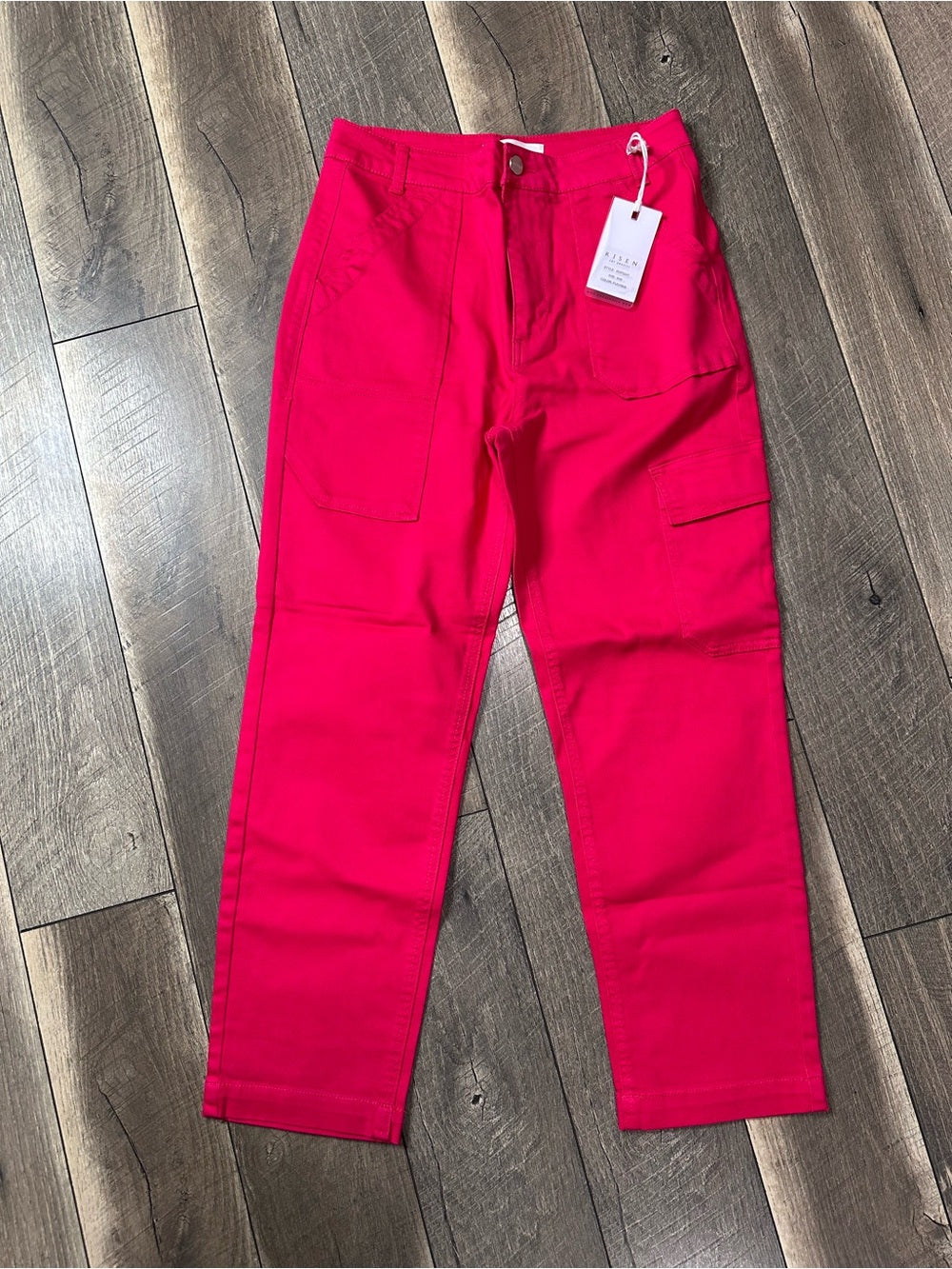 Risen Fuscia Hi Rise Cargo Boyfriend Fit Jeans