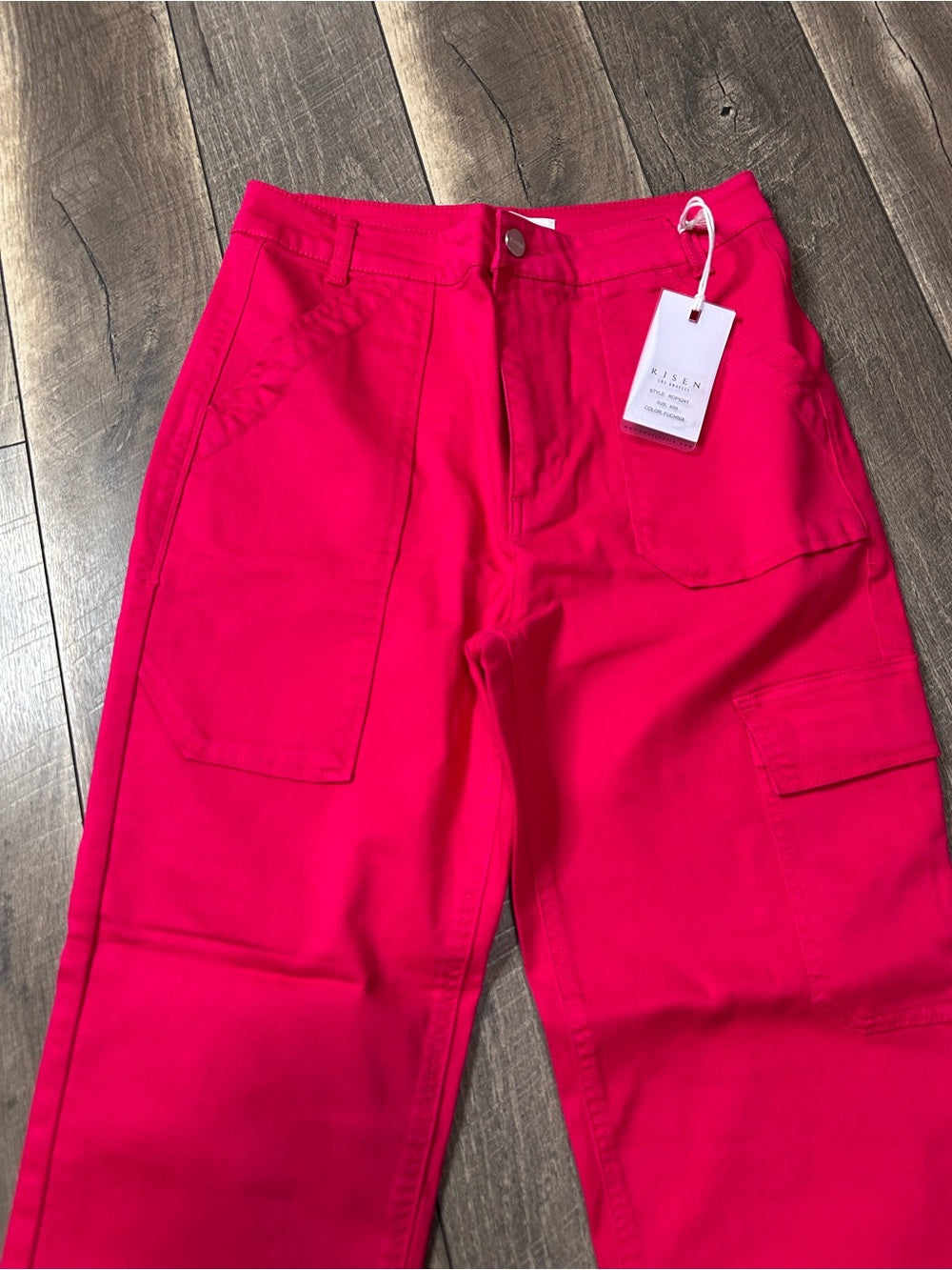 Risen Fuscia Hi Rise Cargo Boyfriend Fit Jeans