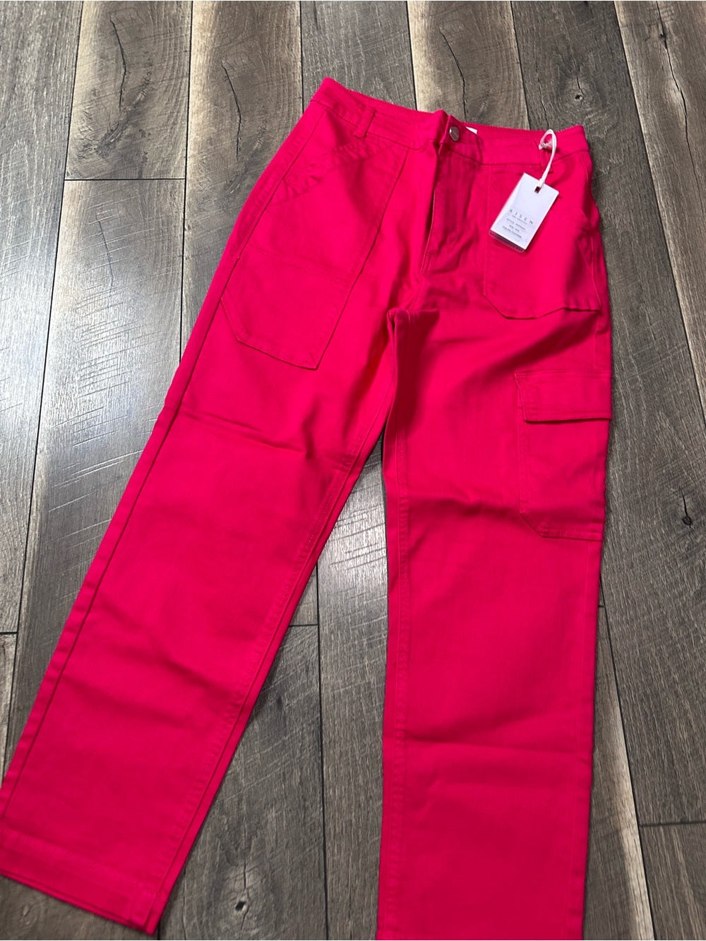 Risen Fuscia Hi Rise Cargo Boyfriend Fit Jeans