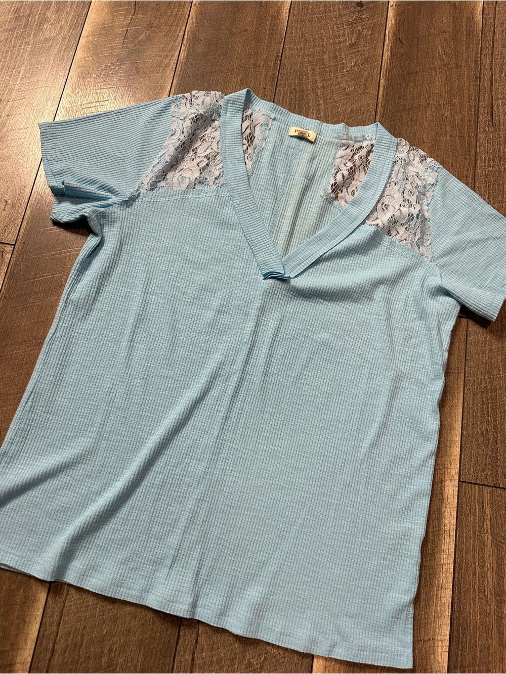 POL Lace Waffleknit Short Sleeve Top