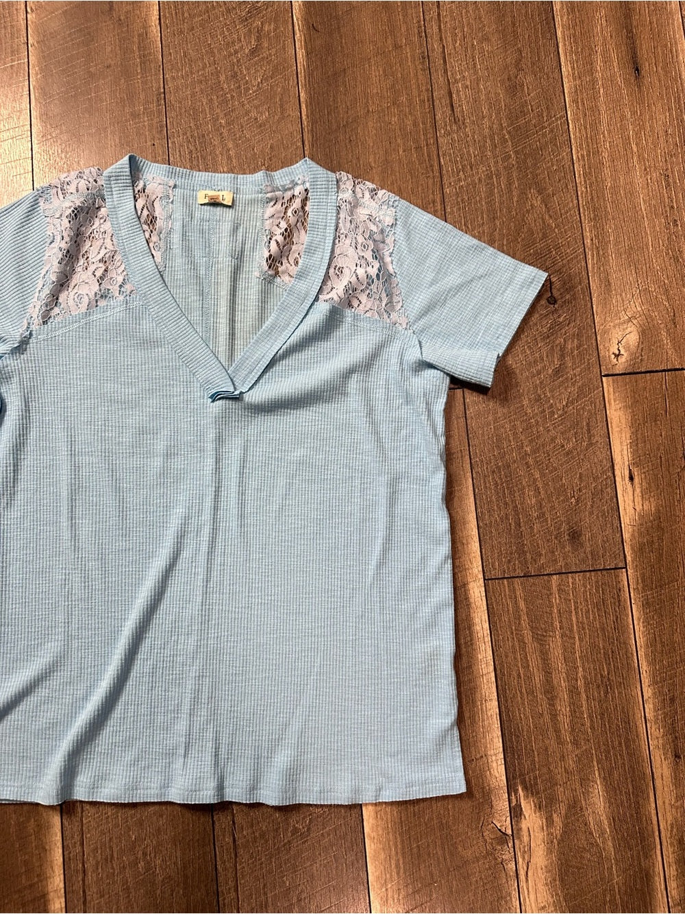 POL Lace Waffleknit Short Sleeve Top