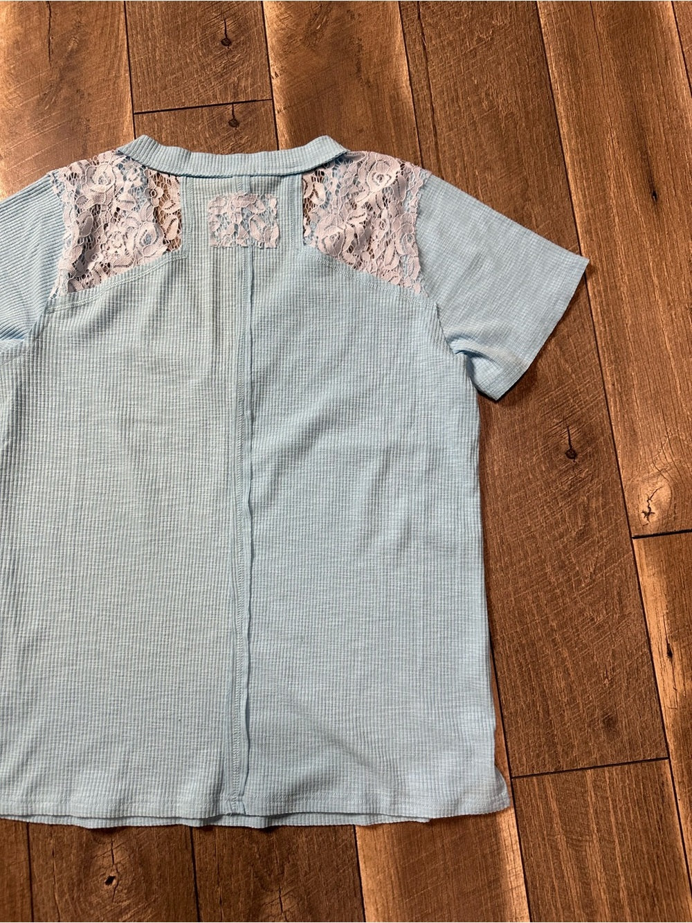 POL Lace Waffleknit Short Sleeve Top