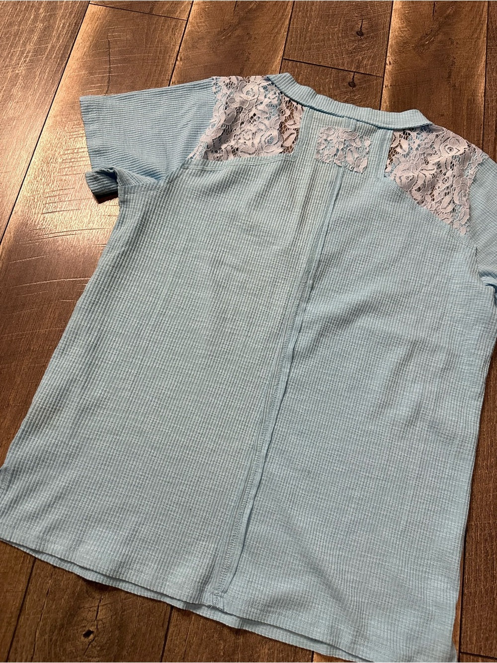 POL Lace Waffleknit Short Sleeve Top