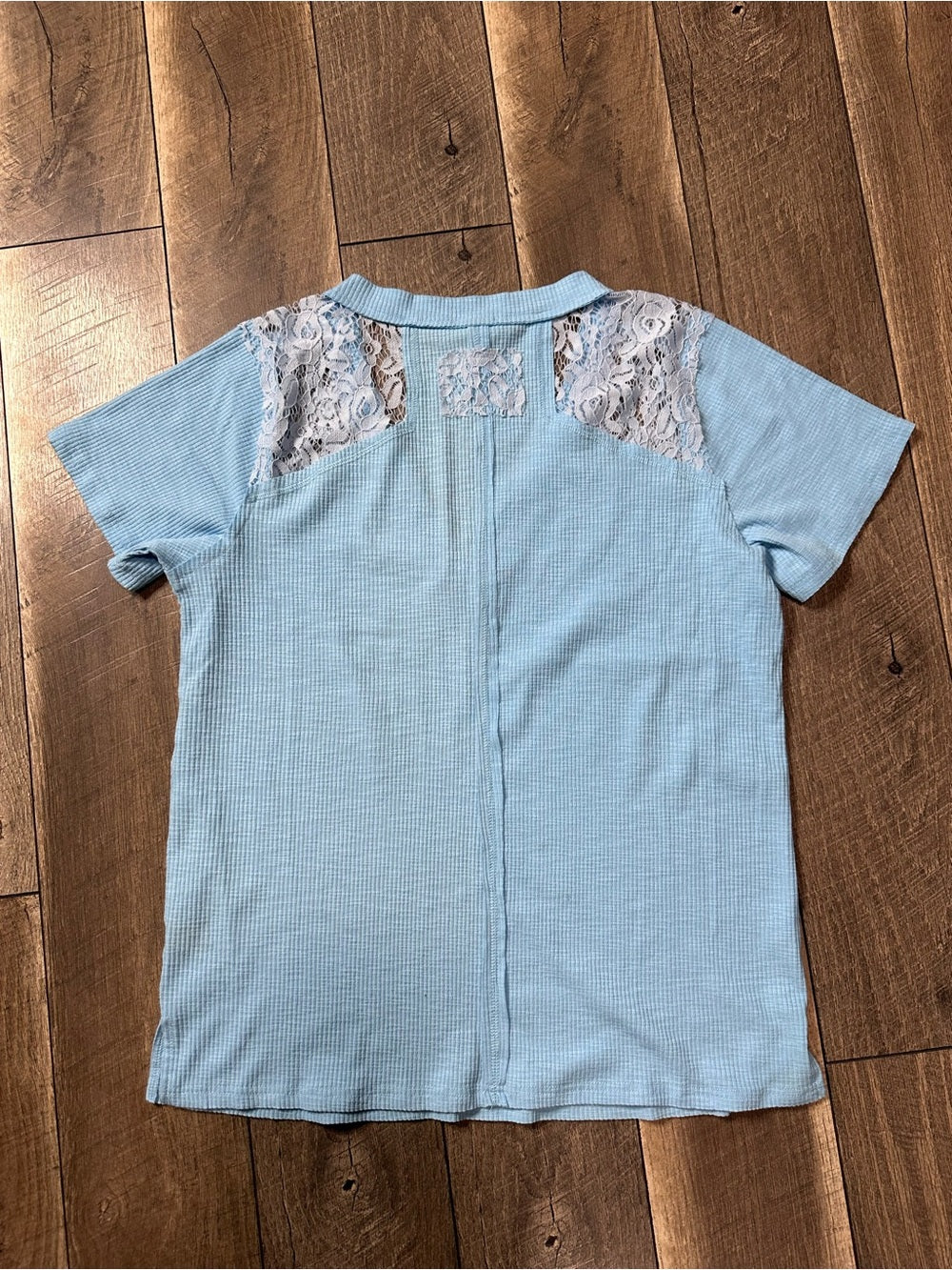 POL Lace Waffleknit Short Sleeve Top