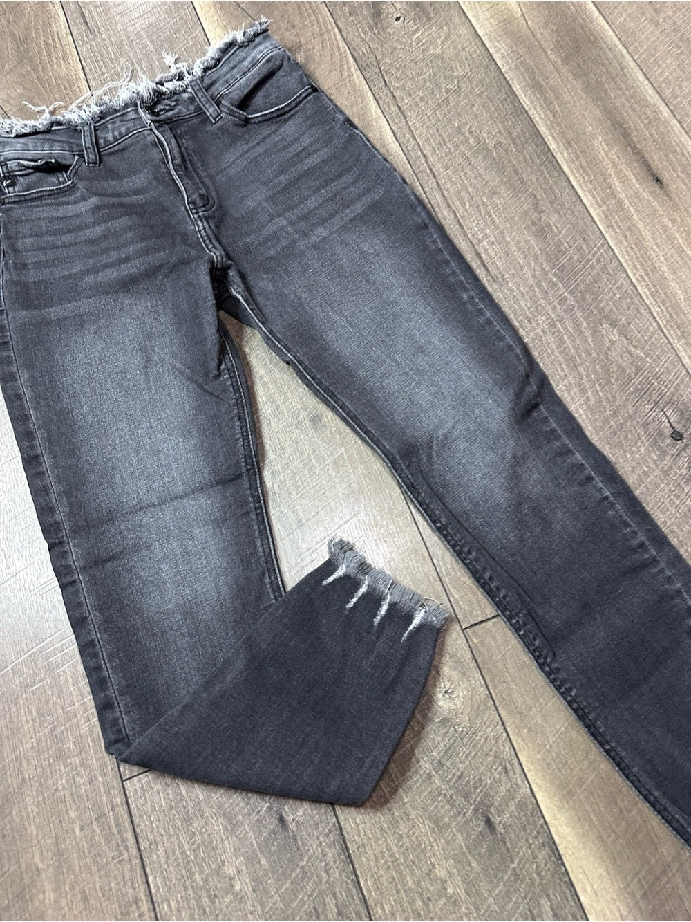 Kancan Hi Rise Raw Hem Gray Skinny Jeans
