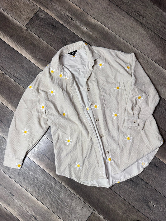 J.nna Flower Embroidered Oversized Button Down