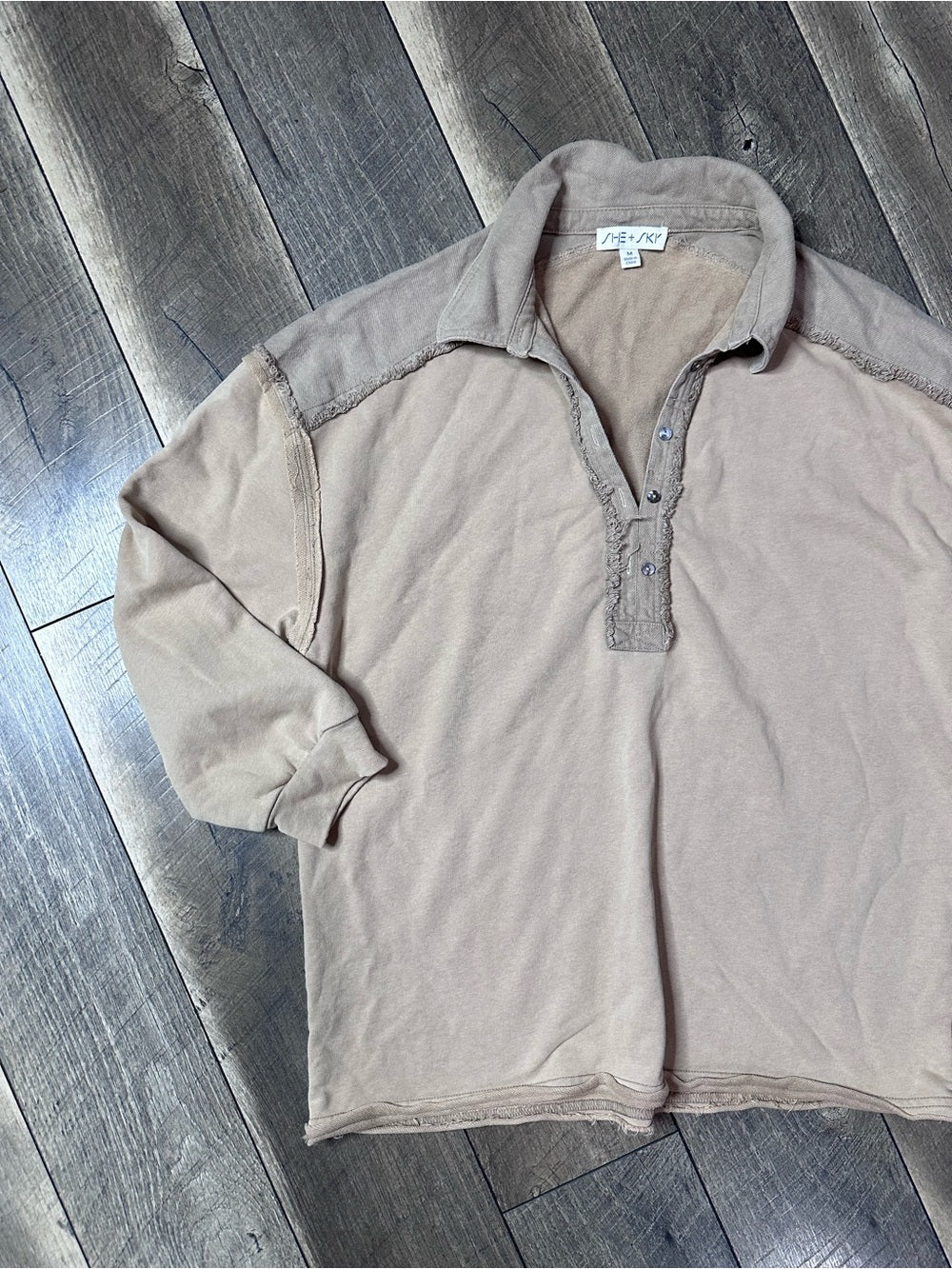 She + Sky Oversized 1/2 Button Down Pullover