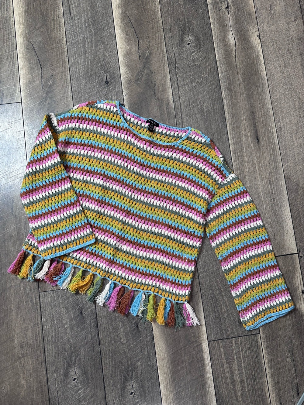 Tribal Colorful Tassle Trim Sweater