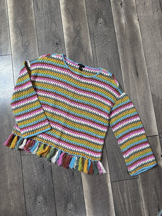 Tribal Colorful Tassle Trim Sweater