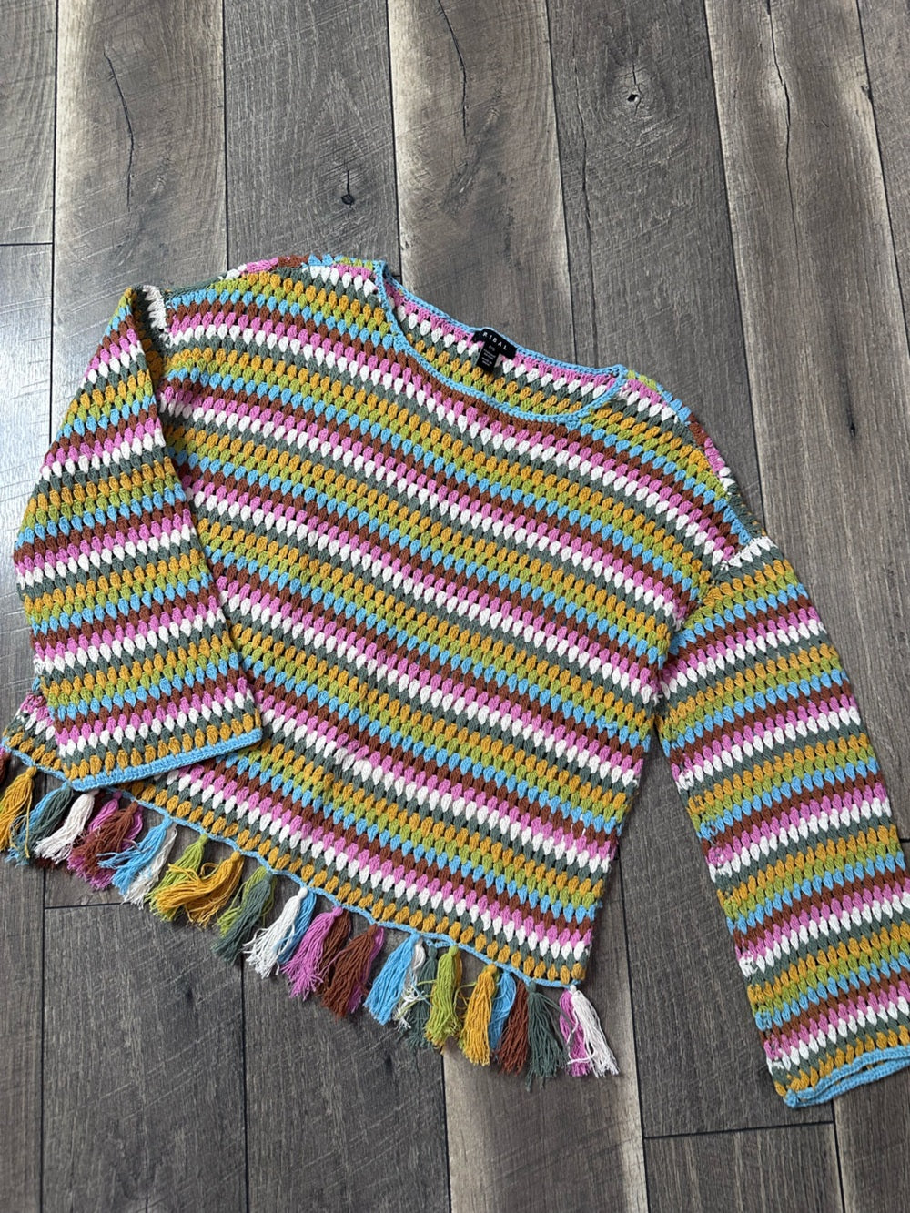 Tribal Colorful Tassle Trim Sweater