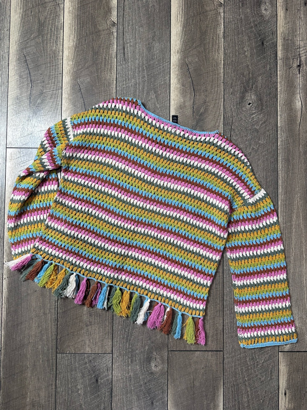 Tribal Colorful Tassle Trim Sweater
