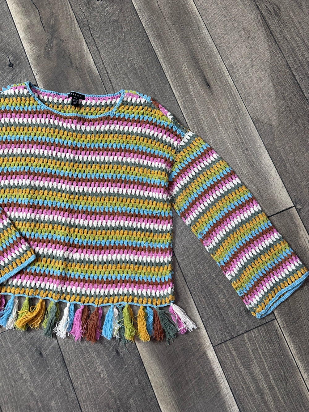 Tribal Colorful Tassle Trim Sweater